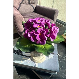 Yapay Çiçek Krem Antik Saksıda Mor Kadife Menekşe Gerçekçi Doku 22cm