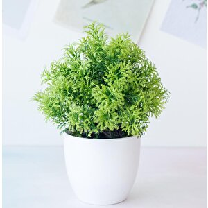 Yapay Çiçek Beyaz Saksıda Fesleğen Dekoratif Masa Çiçeği 25cm