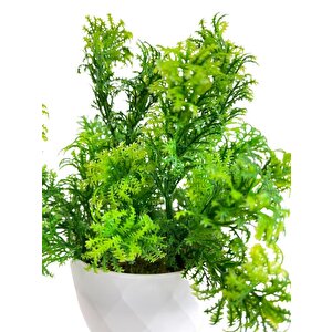 Yapay Çiçek Beyaz Saksıda Fesleğen Dekoratif Masa Çiçeği 25cm