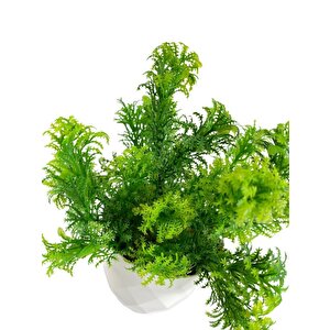 Yapay Çiçek Beyaz Saksıda Fesleğen Dekoratif Masa Çiçeği 25cm