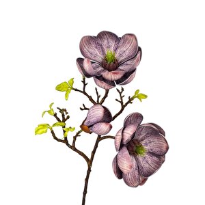 Yapay Çiçek Eva Lila Manolya 2 Çiçek 1 Tomurcuk Uzun Dal Çiçek Flowers 55cm Gerçeksi Doku