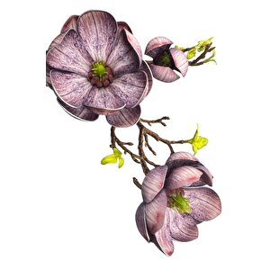 Yapay Çiçek Eva Lila Manolya 2 Çiçek 1 Tomurcuk Uzun Dal Çiçek Flowers 55cm Gerçeksi Doku