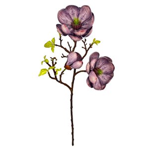 Yapay Çiçek Eva Lila Manolya 2 Çiçek 1 Tomurcuk Uzun Dal Çiçek Flowers 55cm Gerçeksi Doku
