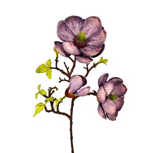Yapay Çiçek Eva Lila Manolya 2 Çiçek 1 Tomurcuk Uzun Dal Çiçek Flowers 55cm Gerçeksi Doku