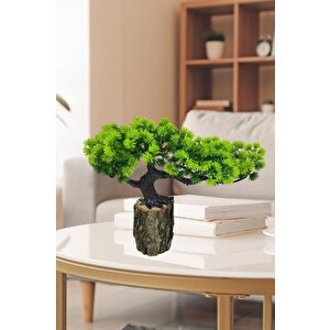 Yapay Çiçek Bonsai Ağacı Kütük Saksıda Yatık Akasya  Dekoratif Yapay Ağaç Bonzai 30*20 Cm