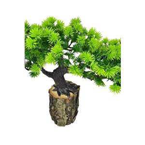 Yapay Çiçek Bonsai Ağacı Kütük Saksıda Yatık Akasya  Dekoratif Yapay Ağaç Bonzai 30*20 Cm