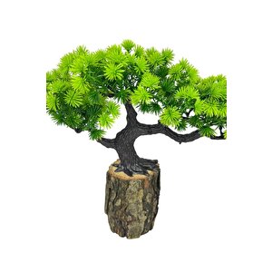 Yapay Çiçek Bonsai Ağacı Kütük Saksıda Yatık Akasya  Dekoratif Yapay Ağaç Bonzai 30*20 Cm