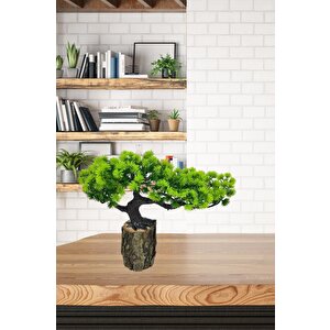 Yapay Çiçek Bonsai Ağacı Kütük Saksıda Yatık Akasya  Dekoratif Yapay Ağaç Bonzai 30*20 Cm