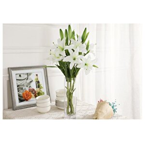 Yapay Çiçek Lilyum 3 Kafalı Islak Zambak 80cm Beyaz