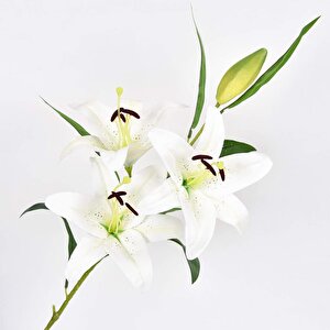 Yapay Çiçek Lilyum 3 Kafalı Islak Zambak 80cm Beyaz