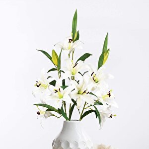 Yapay Çiçek Lilyum 3 Kafalı Islak Zambak 80cm Beyaz