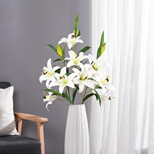 Yapay Çiçek Lilyum 3 Kafalı Islak Zambak 80cm Beyaz