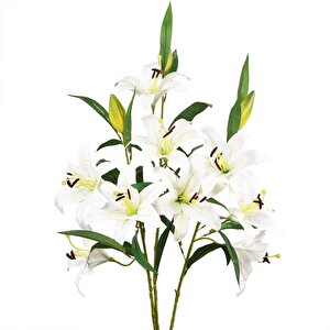 Yapay Çiçek Lilyum 3 Kafalı Islak Zambak 80cm Beyaz