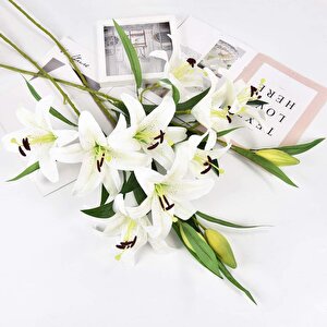 Yapay Çiçek Lilyum 3 Kafalı Islak Zambak 80cm Beyaz