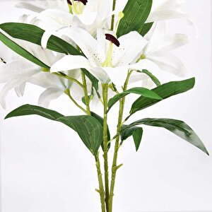 Yapay Çiçek Lilyum 3 Kafalı Islak Zambak 80cm Beyaz