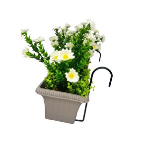 Yapay Çiçek Papatya Mokka Küpeşte Askılı Saksıda Balkon Çiçeği