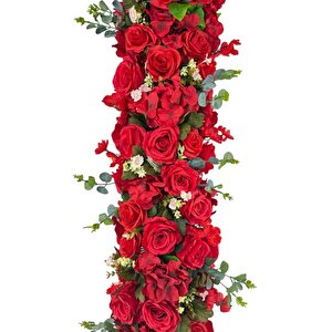 Yapay Çiçek Kırmızı Gül Tak Organizasyon Nişan Düğün Dekor Çiçeği Süsleme Tag 25x130cm