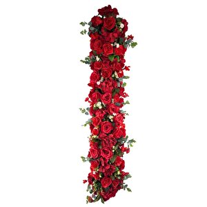 Yapay Çiçek Kırmızı Gül Tak Organizasyon Nişan Düğün Dekor Çiçeği Süsleme Tag 25x130cm
