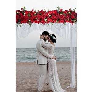 Yapay Çiçek Kırmızı Gül Tak Organizasyon Nişan Düğün Dekor Çiçeği Süsleme Tag 25x130cm