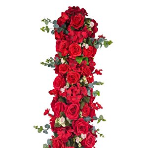 Yapay Çiçek Kırmızı Gül Tak Organizasyon Nişan Düğün Dekor Çiçeği Süsleme Tag 25x130cm