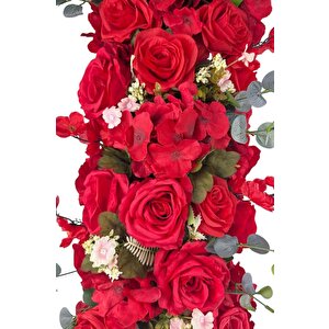 Yapay Çiçek Kırmızı Gül Tak Organizasyon Nişan Düğün Dekor Çiçeği Süsleme Tag 25x130cm