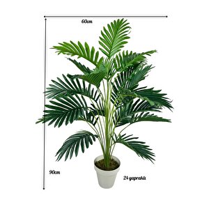 Yapay Ağaç Salon Bitkisi Areka Palmiye Krem Saksıda 90cm 24 Yaprak Plastik