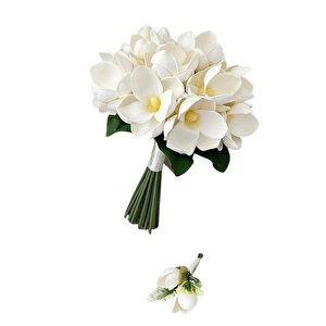 Yapay Çiçek Manolya Letex Eva Magnolia 33cm Beyaz Krem