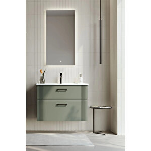 Bari 85 Cm Mat Yeşil Banyo Dolabı Takımı (ledli Ayna)