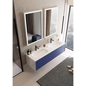 Cube 160 Cm Mat Lacivert Banyo Dolabı Takımı