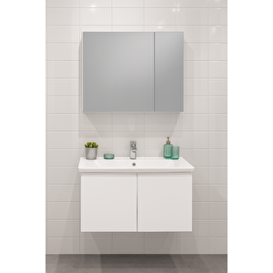 Orka Terme 80 Cm Parlak Beyaz Kapaklı Banyo Dolabı Takımı (dolaplı Ayna)