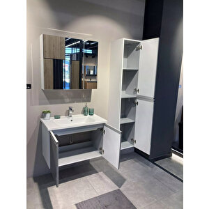 Orka Terme 80 Cm Parlak Beyaz Kapaklı Banyo Dolabı Takımı (dolaplı Ayna)
