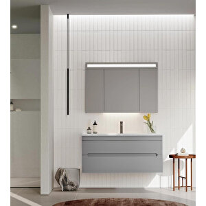 Varna 100 Cm Mat Gri Banyo Dolabı Takımı (ledli-dolaplı Ayna)