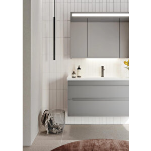 Varna 100 Cm Mat Gri Banyo Dolabı Takımı (ledli-dolaplı Ayna)