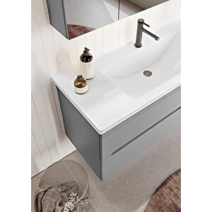Varna 100 Cm Mat Gri Banyo Dolabı Takımı (ledli-dolaplı Ayna)