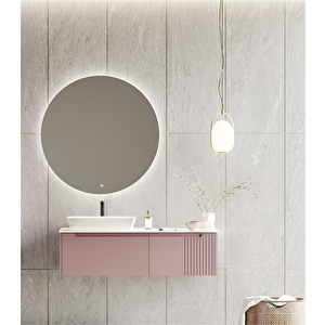 Biella 120 Cm Pudra Ledli Banyo Dolabı Takımı