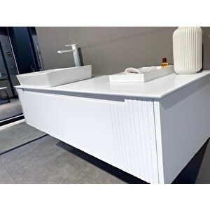 Biella 140 Cm Beyaz Ledli Banyo Dolabı Takımı