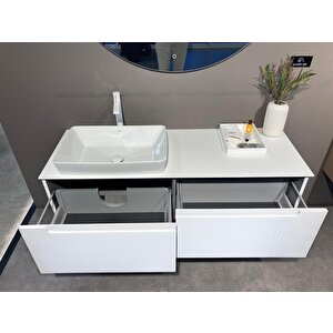 Biella 140 Cm Beyaz Ledli Banyo Dolabı Takımı