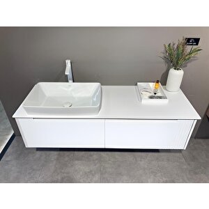 Orka Biella 140 Cm Beyaz Ledli Banyo Dolabı Takımı