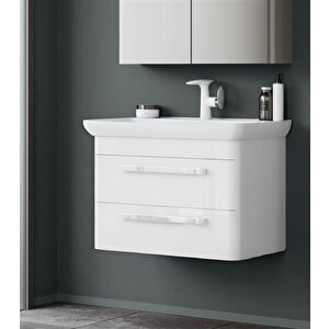 Rose 80 Cm Parlak Beyaz Banyo Dolabı Alt Modül Ve Lavabo