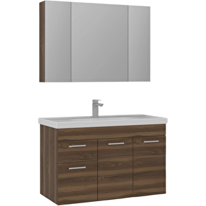Enez 100 Cm Tesbih Ceviz Banyo Dolabı Takımı (dolaplı Ayna)