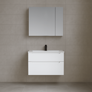 Messina 65 Cm Mat Beyaz Banyo Dolabı Takımı (dolaplı Ayna)