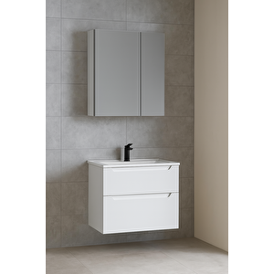 Messina 65 Cm Mat Beyaz Banyo Dolabı Takımı (dolaplı Ayna)