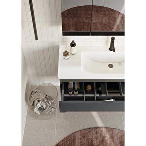 Orka Varna 120 Cm Mat Antrasit Banyo Dolabı Takımı (ledli-dolaplı Ayna)