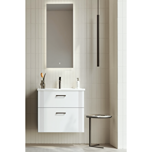 Bari 65 Cm Mat Beyaz Banyo Dolabı Takımı (ledli Ayna)