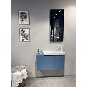 Ferla 80 Cm Mat Mavi Banyo Dolabı Takımı
