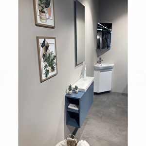 Ferla 80 Cm Mat Mavi Banyo Dolabı Takımı