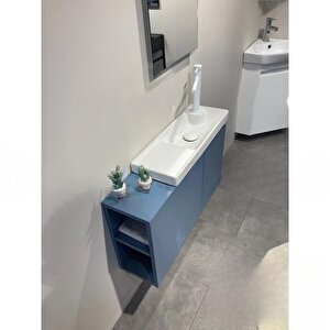 Ferla 80 Cm Mat Mavi Banyo Dolabı Takımı