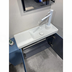 Orka Ferla 80 Cm Mat Mavi Banyo Dolabı Takımı