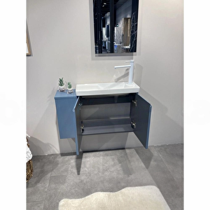 Orka Ferla 80 Cm Mat Mavi Banyo Dolabı Takımı