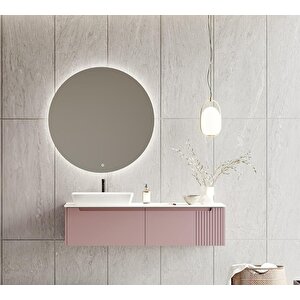 Biella 140 Cm Pudra Ledli Banyo Dolabı Takımı